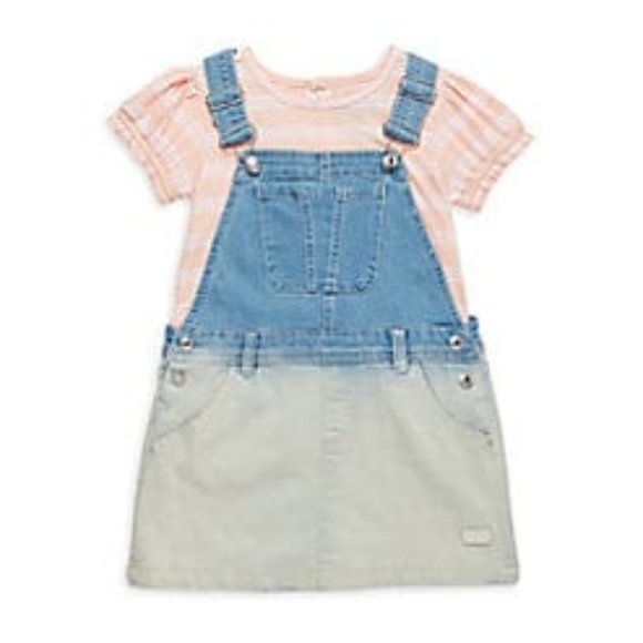 7 FOR ALL MANKIND GIRLS 2T 2 PIECE DENIM JUMPER SET SOFT STRETCHY NWT 💖 - Picture 1 of 7